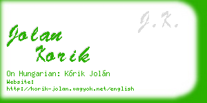 jolan korik business card