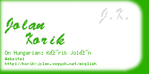 jolan korik business card